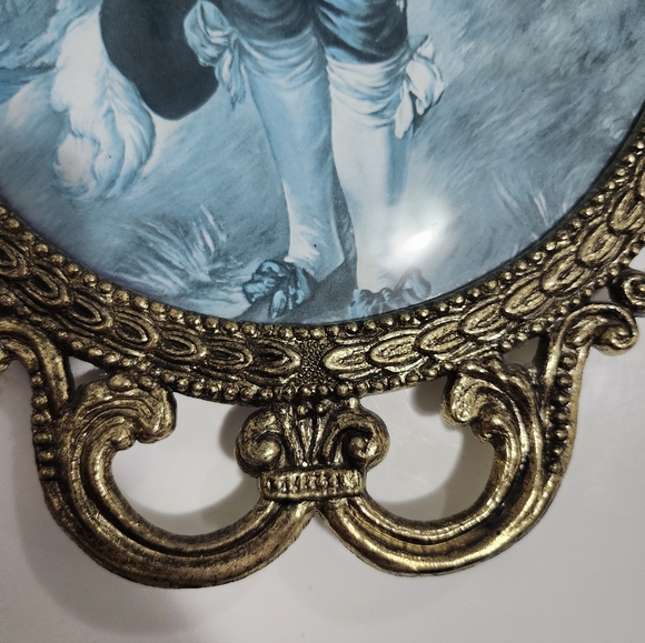 Vintage "Blue Boy" Oval Brass Ornate Bubble Glass Framed Portrait 17x12 Inch - Picture 9 of 10